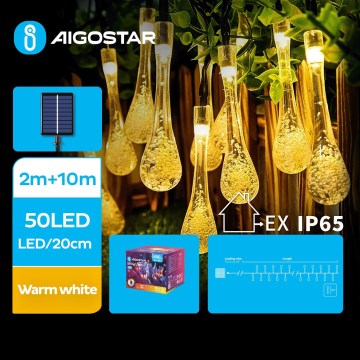 Aigostar - LED Solar decorative chain 50xLED/8 functions 12m IP65 warm white