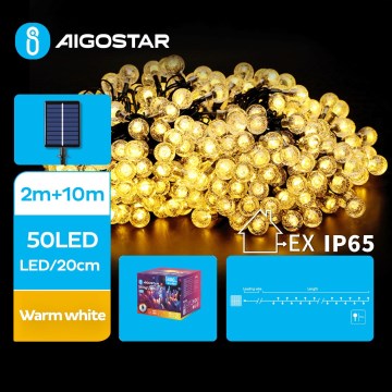 Aigostar - LED Solar decorative chain 50xLED/8 functions 12m IP65 warm white
