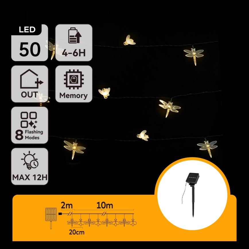 Aigostar - LED Solar Decorative String Lights, 50 LEDs, 8 Modes, 10 m, 800 mAh, IP65, Warm White