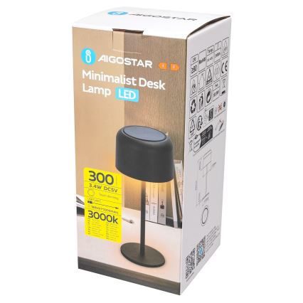 Aigostar - LED Solar dimmable rechargeable table lamp LED/3W/5V 2200mAh black IP54