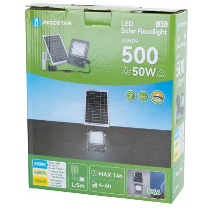 Aigostar - LED Solar Floodlight LED/50W/3.2V 1200mAh 3000K/4000K/6500K IP66 + remote control