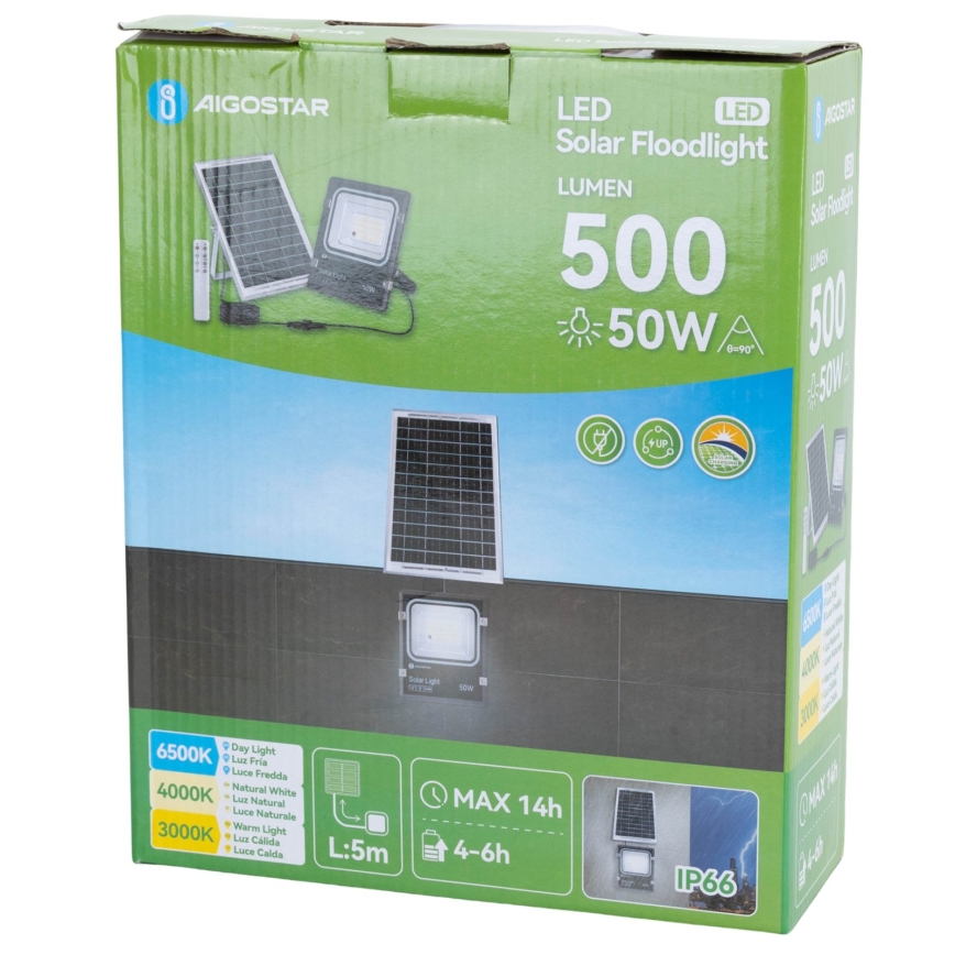 Aigostar - LED Solar Floodlight LED/50W/3.2V 1200mAh 3000K/4000K/6500K IP66 + remote control