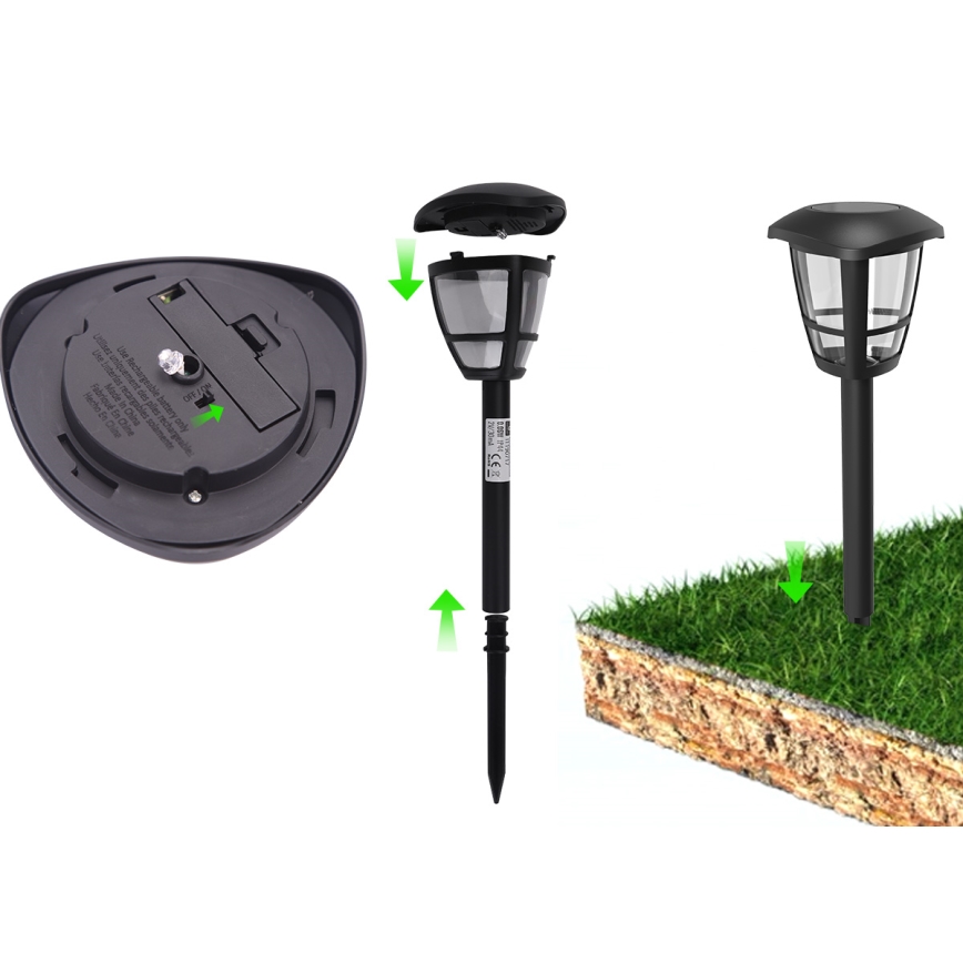 Aigostar - LED Solar lamp LED/0,06W/2V 100 mAh 33,8 cm 6500K IP44 black