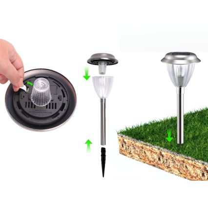 Aigostar - LED Solar lamp LED/0,08W/2V 30,4 cm 200 mAh 6500K IP44 matte chrome