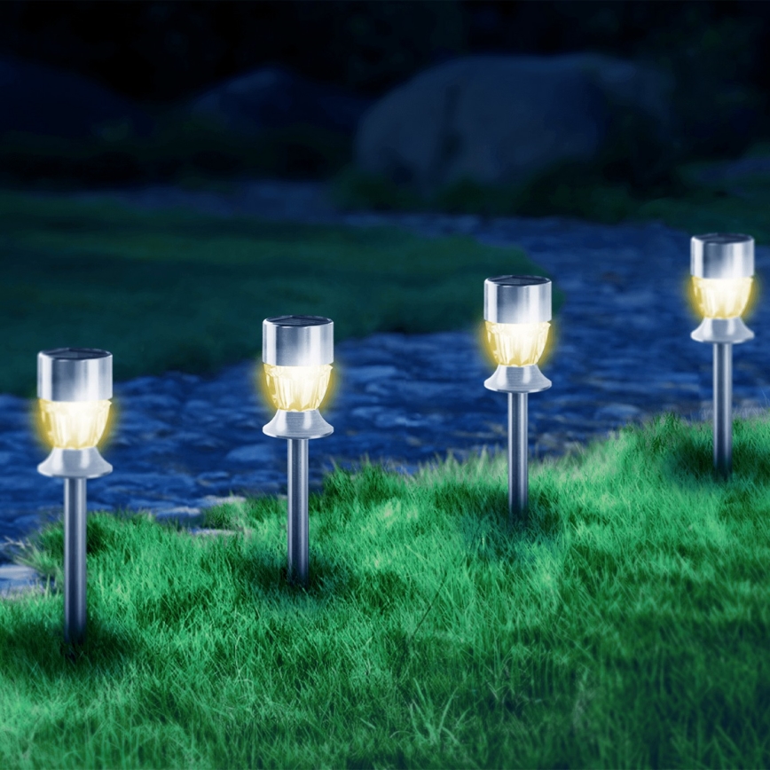 Aigostar - LED Solar Lamp, 1.2 lm, 1.2 V, 35.5 cm, Matte Chrome, 2700 K, IP44, 100 mAh