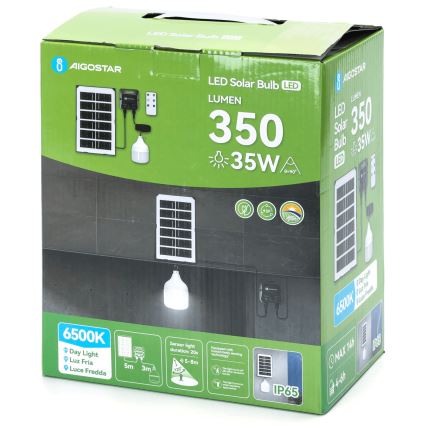 Aigostar - LED Solar Lantern with Sensor LED / 35W / 12V, 3000 mAh, 6500K, IP65, Ø 10 cm + Remote Control