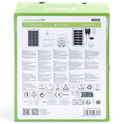 Aigostar - LED Solar Lantern with Sensor LED / 35W / 12V, 3000 mAh, 6500K, IP65, Ø 10 cm + Remote Control