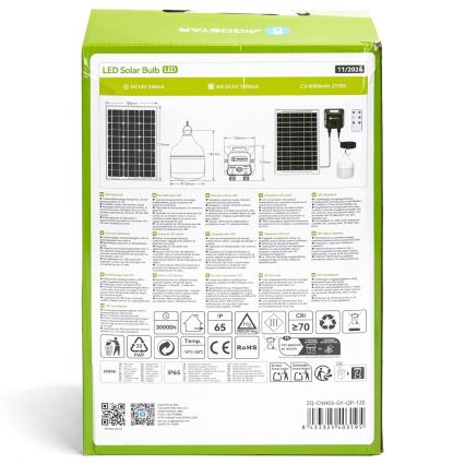 Aigostar - Solar LED Pendant Light with Sensor LED/70W/12V 6000 mAh 6500K IP65 Ø 12 cm + remote control