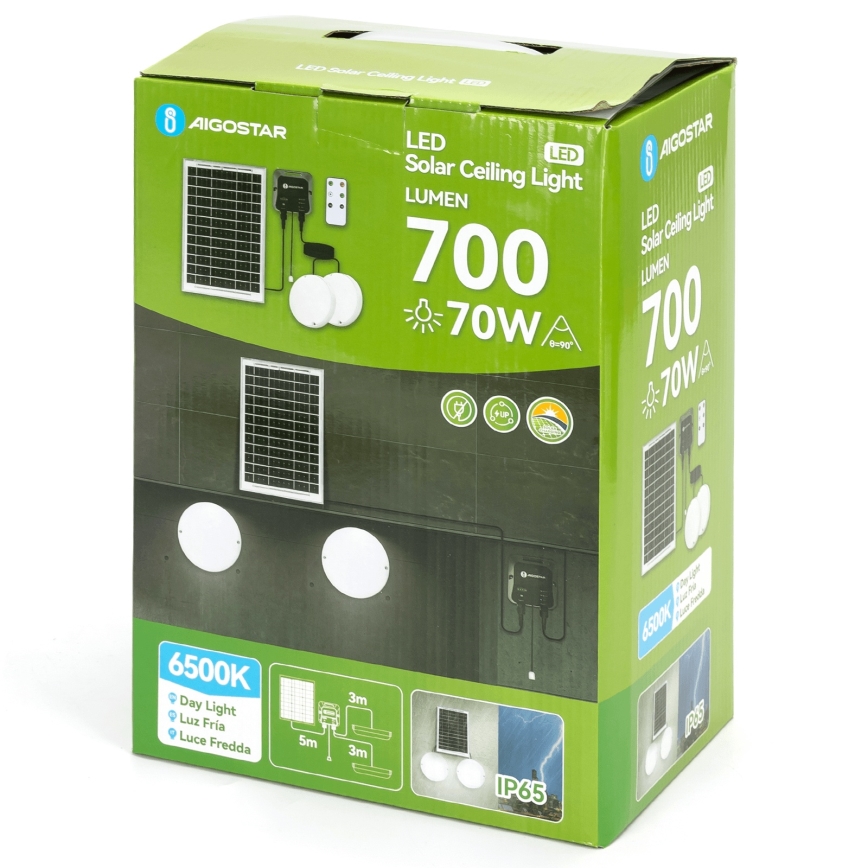 Aigostar - LED Solar Light 2xLED/35W/12V 6000 mAh 6500K IP65 Ø 16.8 cm + remote control
