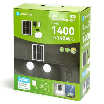 Aigostar - LED Solar Light 2xLED/70W/12V 12000 mAh 6500K IP65 Ø 20,5 cm + remote control