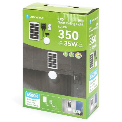 Aigostar - LED Solar Light LED/35W/12V 3000 mAh 6500K IP65 Ø 16.8 cm + remote control