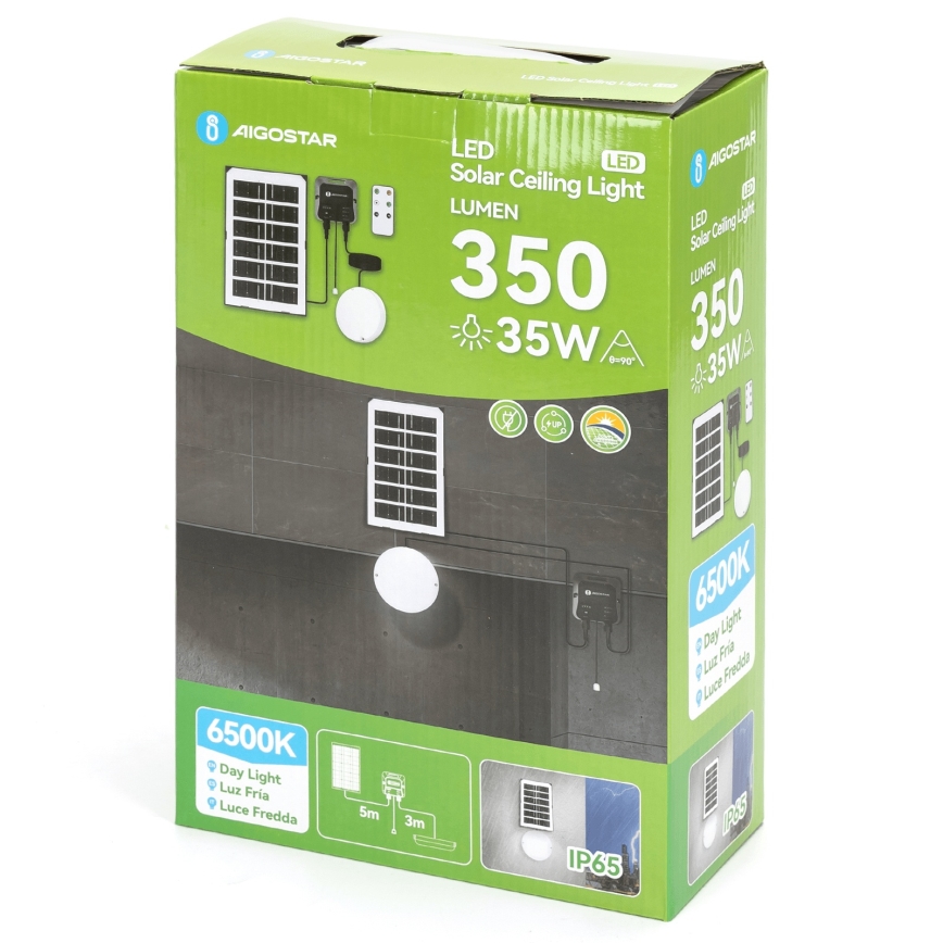 Aigostar - LED Solar Light LED/35W/12V 3000 mAh 6500K IP65 Ø 16.8 cm + remote control