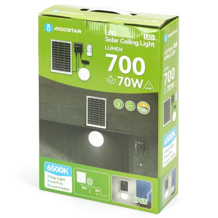 Aigostar - LED Solar Light LED/70W/12V 6000 mAh 6500K IP65 Ø 20.5 cm + Remote Control