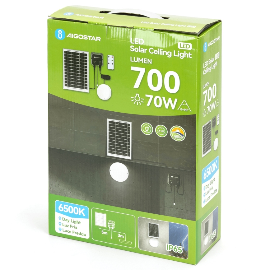 Aigostar - LED Solar Light LED/70W/12V 6000 mAh 6500K IP65 Ø 20.5 cm + Remote Control