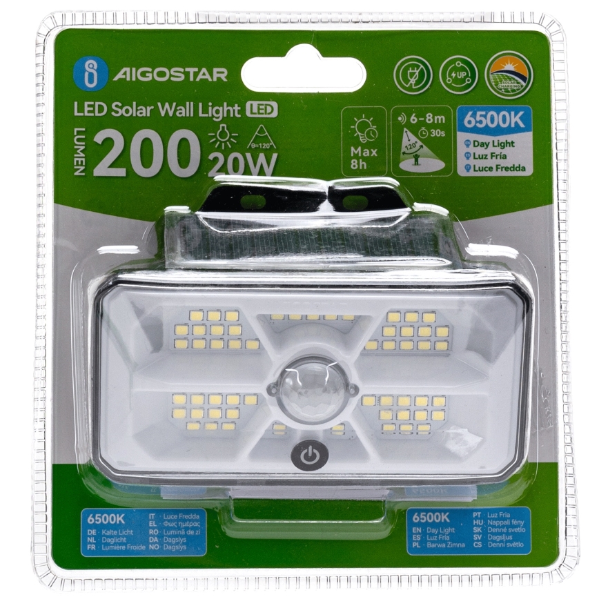 Aigostar LED Solar Light with Sensor 3.7V 6500K 500 mAh IP65 Black