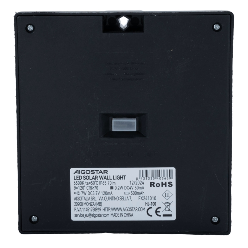 Aigostar - LED Solar Light with Sensor LED/3.7V 6500K 500 mAh IP65 Black