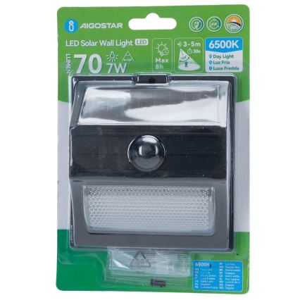 Aigostar - LED Solar Light with Sensor LED/3.7V 6500K 500 mAh IP65 Black