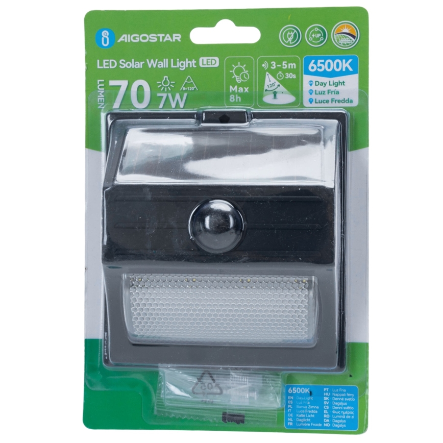 Aigostar - LED Solar Light with Sensor LED/3.7V 6500K 500 mAh IP65 Black