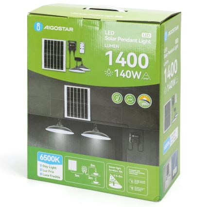 Aigostar - LED Solar Pendant Light with Built-In Sensor 2xLED/70W/12V 12000 mAh 6500K IP65 Ø 23,5 cm + Remote Control