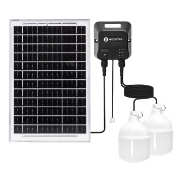 Aigostar - LED Solar Pendant Light 2x LED / 35W / 12V, 6000 mAh, 6500K, IP65, diam. 10 cm + remote control