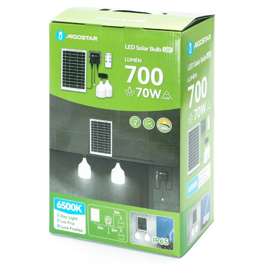 Aigostar - LED Solar Pendant Light 2x LED / 35W / 12V, 6000 mAh, 6500K, IP65, diam. 10 cm + remote control