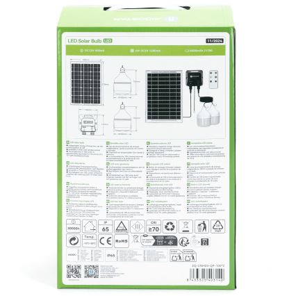 Aigostar - LED Solar Pendant Light 2x LED / 35W / 12V, 6000 mAh, 6500K, IP65, diam. 10 cm + remote control
