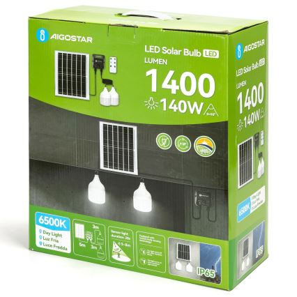 Aigostar - Solar LED pendant light with sensor 2xLED/70W/12V 12000 mAh 6500K IP65 Ø12 cm + remote control