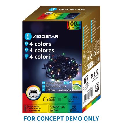 Aigostar - Solar LED Christmas String Lights, 200 LEDs, 8 Modes, 22 m, IP65, Multicolor, 800 mAh