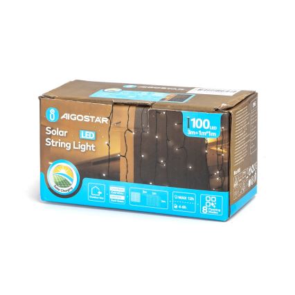 Aigostar - LED Solar-powered Christmas string lights 100xLED/8 modes 4x1m 800 mAh IP65 cool white