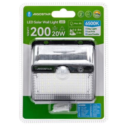 Aigostar - LED Solar Light with Sensor LED/3,7V 6500K 1200 mAh IP65 black