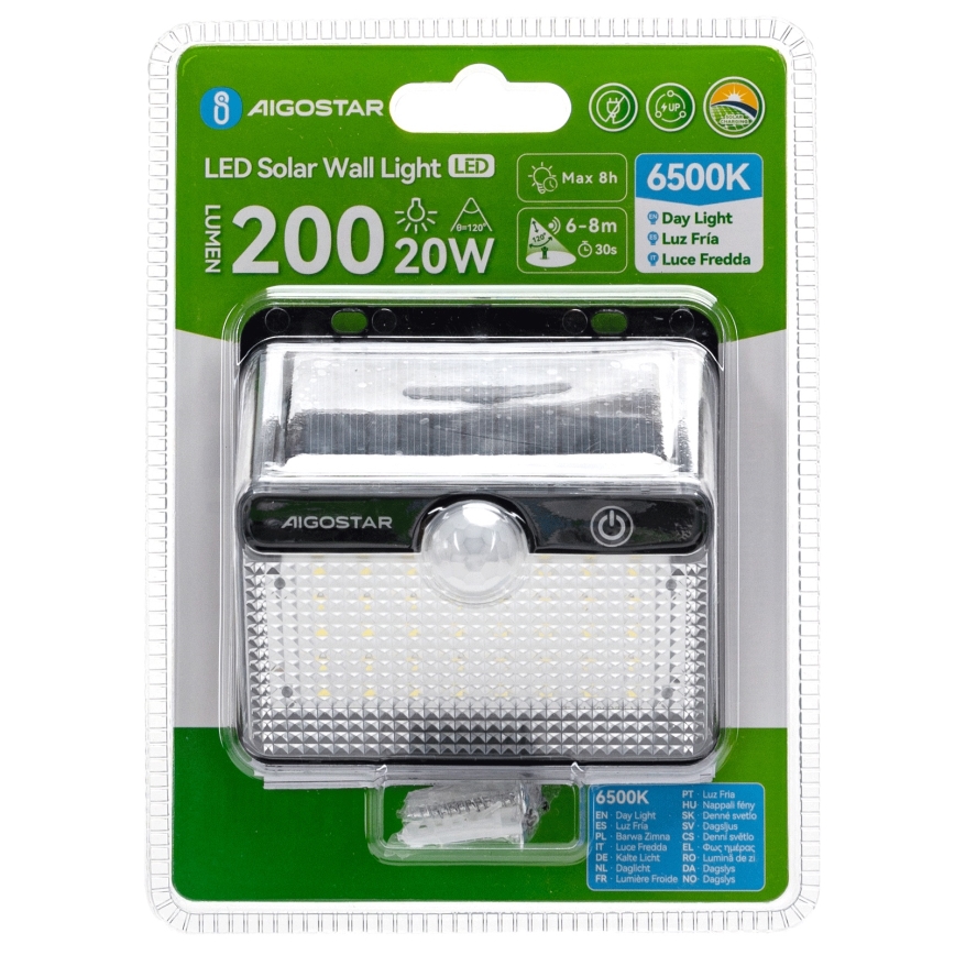 Aigostar - LED Solar Light with Sensor LED/3,7V 6500K 1200 mAh IP65 black