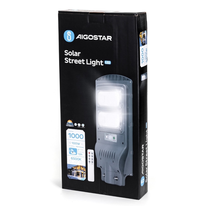 Aigostar - LED Solar street lamp with a sensor LED/100W/3,2V 10000mAh IP65 6500K + remote control