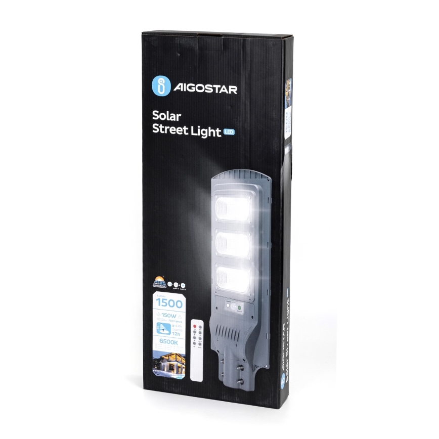 Aigostar - LED Solar street lamp with a sensor LED/150W/3,2V 15000mAh IP65 6500K + remote control