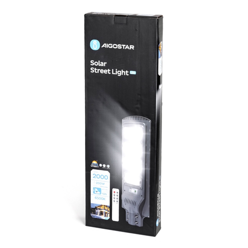 Aigostar - LED Solar street lamp with a sensor LED/200W/3,2V 20000mAh IP65 6500K + remote control