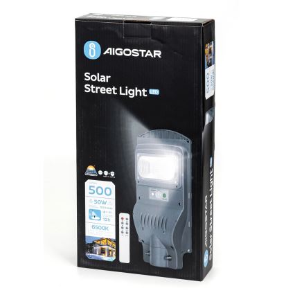 Aigostar - LED Solar street lamp with a sensor LED/50W/3,2V 5000mAh IP65 6500K + remote control