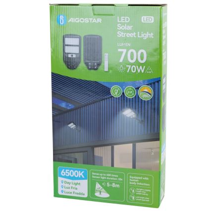 Aigostar - LED Solar street lamp with a sensor LED/70W/3,2V 4000mAh IP65 6500K + remote control
