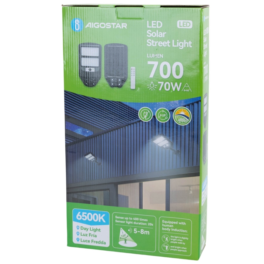 Aigostar - LED Solar street lamp with a sensor LED/70W/3,2V 4000mAh IP65 6500K + remote control