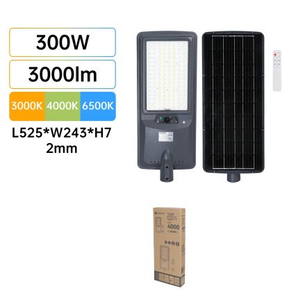 Aigostar - LED solar street lamp with sensor LED/300W/3.2V 3000/4000/6500K 3600mAh + remote control