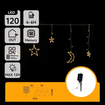 Aigostar - LED Solar String Lights, 120 LEDs / 8 Modes, 3 x 0.6 m, 500 mAh, IP65, Warm White