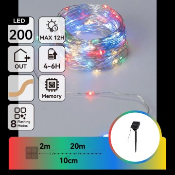 Aigostar - LED Solar String Lights, 200 LEDs / 8 Modes, 22 m, IP65, Multicolor, 800 mAh