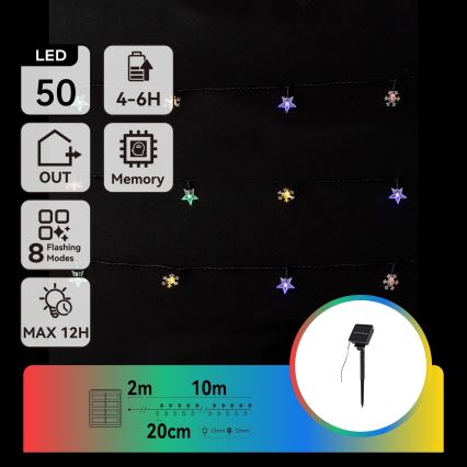 Aigostar - LED Solar String Lights, 50 LEDs, 8 Modes, 800 mAh, 12 m, IP65, Multicolor