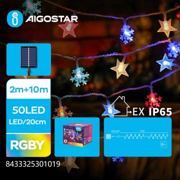 Aigostar - LED Solar String Lights, 50 LEDs, 8 Modes, 800 mAh, 12 m, IP65, Multicolor