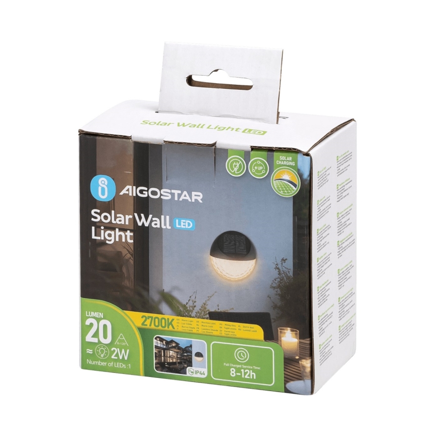 Aigostar - LED Solar wall light LED/2W/1,2V black 300 mAh 2700K IP44