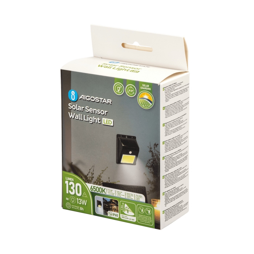 Aigostar - LED Solar wall light with sensor LED/13W/5,5V 6500K IP65