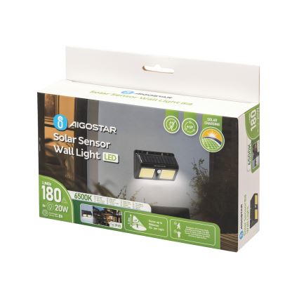 Aigostar - LED Solar wall light with sensor LED/20W/5,5V 6500K IP65