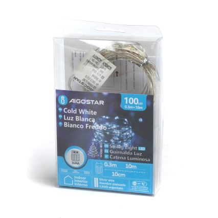 Aigostar - LED  string 100xLED/3xAA 10,3m cool white