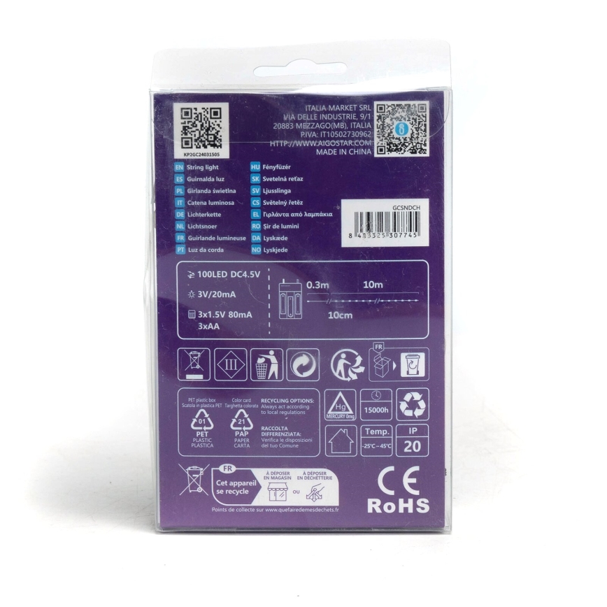 Aigostar - LED  string 100xLED/3xAA 10,3m cool white