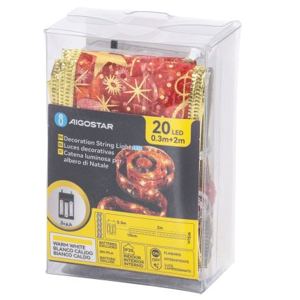 Aigostar - LED string lights 20xLED/3xAA, 2 m, warm white and red