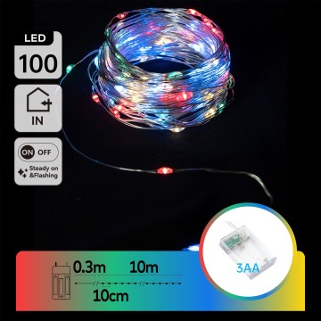Aigostar - LED string lights, 100 LEDs / 3xAA, 10.3 m, multicolor