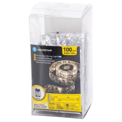 Aigostar - LED  string lights 100xLED/3xAA 10 m warm white silver
